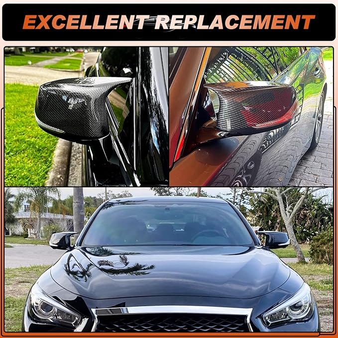 ACLONG Carbon Fiber Mirror Cover Caps Rearview Side Mirror Covers Fit for Infiniti Q50 2014-2022 Infiniti Q60 2017-2022 Left Driver Side Right Passenger Side-2 PCS