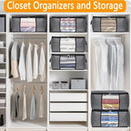 8 Pack Clothes Storage Bags with Zipper, 45L Foldable Blanket Storage Bag with Clear Window Sturdy Handles for Closet, Dorm, 