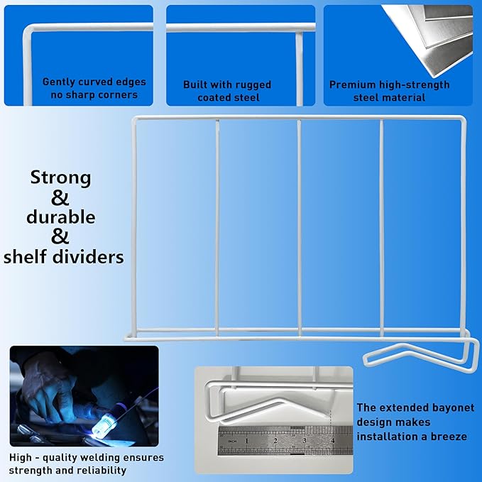 Wire Shelf dividers, Heavy Duty-Shelf dividers, [3.9"] Reinforced Wide BottomAnti &Tip Bottom Stability,Durable Coated Steel,