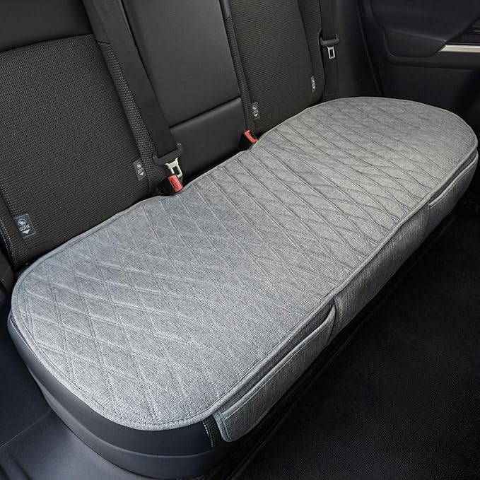 Universal Grey Anti-Slip Rear Car Seat Cover Size S - Faux Linen Bottom Bench Seat Cushion Fits Most of Vehicles Cars Truck S