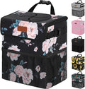 3 Gallons Car Trash Can with Lid, Car Bag Bin Hanging Waterproof Automotive Garbage Cans Leak Proof Vehicle Trash Can Black Floral