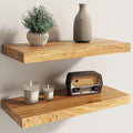 Fun Memories Solid Elm Wood Floating Shelves Set of 2-20 Inch Rustic Wall Shelves with Heavy-Duty Invisible Brackets - for Li
