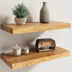 Fun Memories Solid Elm Wood Floating Shelves Set of 2-20 Inch Rustic Wall Shelves with Heavy-Duty Invisible Brackets - for Li