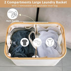 iEGrow 150L Laundry Basket with Lid, Large Laundry Hamper with Bamboo Handle, Collapsible Dirty Clothes Hamper Organizer with