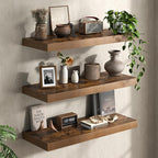 Fun Memories 12 Inch Deep Floating Shelf, 24 x 12 Rustic Wood Wall Shelf for Books, 2" Thick Deep Floating Shelf for Storage 