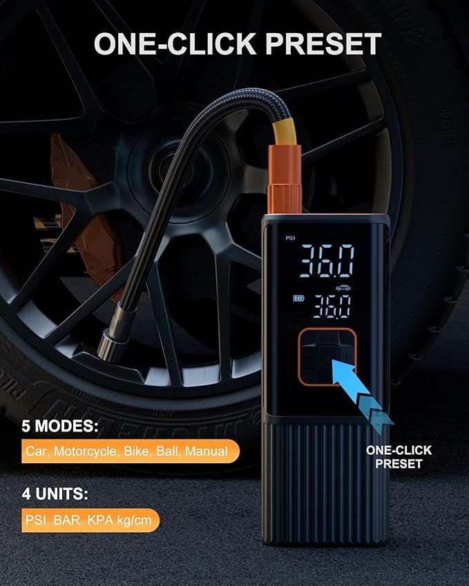 Tire Inflator Portable Air Compressor, 6X Faster 180 PSI Portable Air Compressor, Electric Air Pump for Car Tires with Pressure Gauge-Portable Tire Inflator for Car, Moto, Bicycle, Balls and More