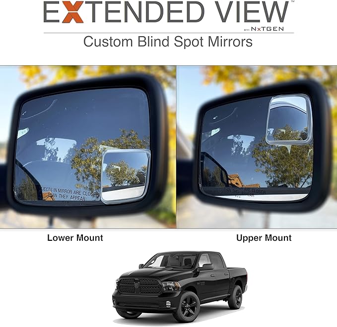 NXTGEN Custom Blind Spot Mirrors - Extended View (2 Pack) Compatible With 4th Gen Ram 1500 - 2 Piece Set (Left & Right)