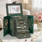 AKOZLIN Jewelry Box Organizer Functional Leather Jewelry Storage Case for Women Girls Ring Necklace Earring Bracelet Holder O