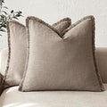 Foindtower Set of 2 Decorative Linen Fringe Throw Pillow Covers Boho Farmhouse Cushion Cover with Tassels Accent Pillowcase f