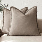 Foindtower Set of 2 Decorative Linen Fringe Throw Pillow Covers Boho Farmhouse Cushion Cover with Tassels Accent Pillowcase f