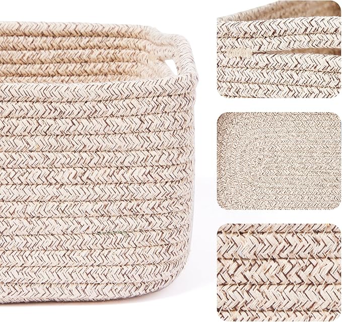 MiniArk Small Storage Baskets for Organizing | Closet Organizer Bins | Shelf Toy Basket | Woven Rope Baskets | Cube Decorativ