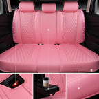 CAR PASS Pink Nappa Leather Car Seat Covers for Full Seats, Bling Diamond Waterproof Seat Protectior Universal Fit Auto SUV S