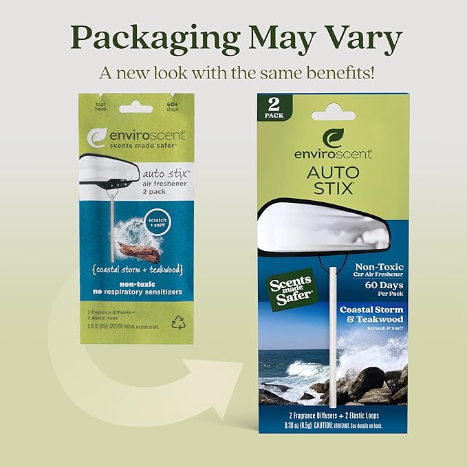 Enviroscent Non-Toxic* Car Air Freshener Auto Stix® - Scents Made Safer - Enjoy Fragrance Lasts Up to 480 Days - Includes Aut
