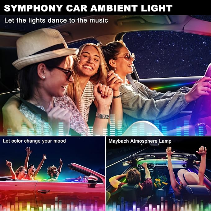 Dreamcolor Acrylic Interior Car LED Strip Light with USB/Type C, RGB 2 in 1 with 86.6 inches LED Strip, Dynamic Chasing Music Sync Neon Ambient Lighting Kits