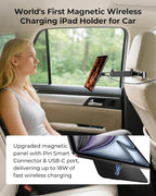 KUXIU Magnetic Wireless Charging Car Headrest Holder for iPad Pro 12.9/Air 13 M2/M3, Adjustable Long Arm Tablet Mount Back Seat for Kids, Road Trip Essentials Stand for iPad Pro 12.9'' 3rd/4th/5th/6th