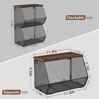 Litwaro Fruit Basket Wire Baskets with Wood Lid, Wall Mounted Produce Basket for Snack, Fruit and Vegetable Storage, Countert