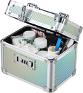 Adazzo Lockable Medicine Storage Box - Shiny Turquoise Cabinet Med Lock Organizer, 7 * 5.25 * 5.75 Inches Safe Case with Comb