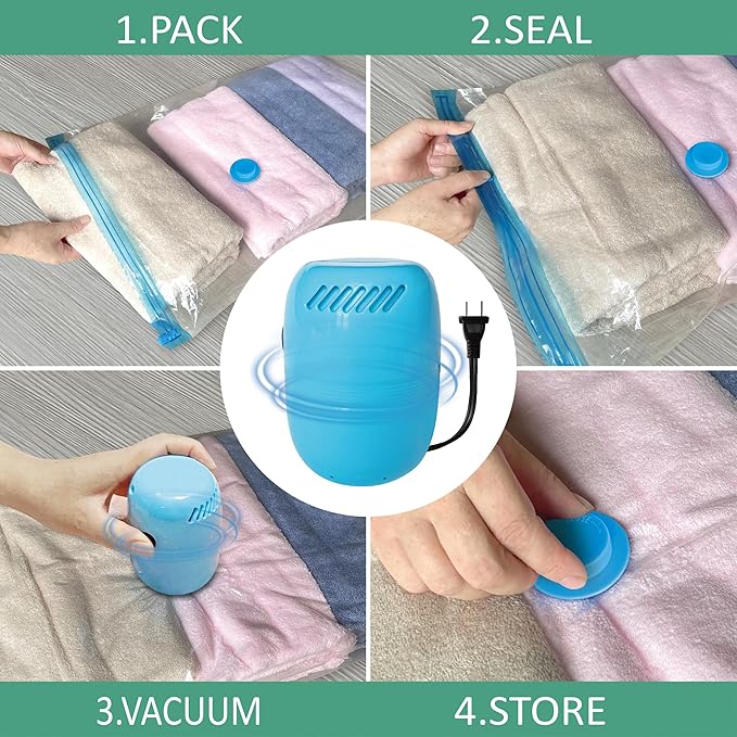 Vacuum Storage Bags with Electric Pump, Space Saver Vacuum Seal Bags with Pump, Sealer Compression for Clothes, Comforters, B