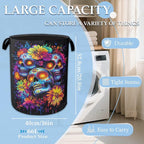 Skull Flowers Laundry Basket Collapsible Laundry Hamper Clothes Toy Storage Bin for Bathroom Bedroom Room Decor 16" X 20.8"