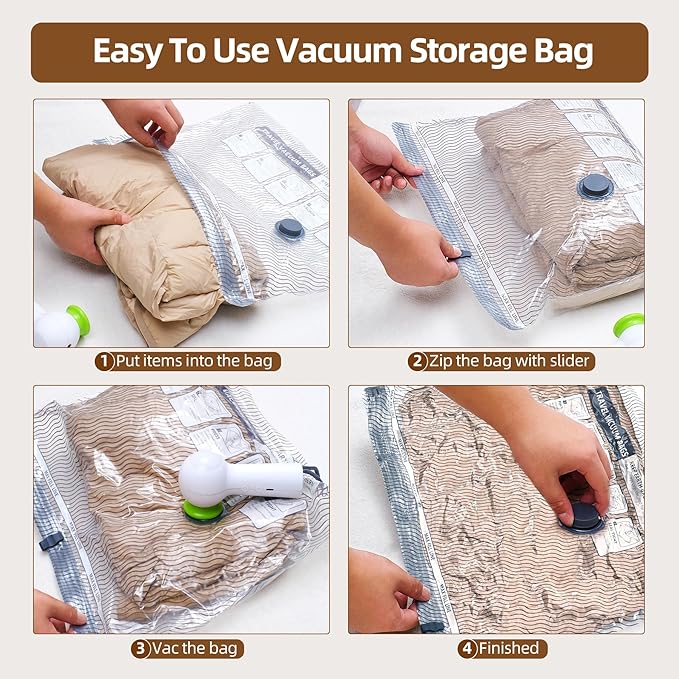 Travel Vacuum Bags with Rechargeable USB Pump, 6 Pack Carry-On Size Vacuum Travel Bags for Luggage & Suitcase, Vacuum Bags fo