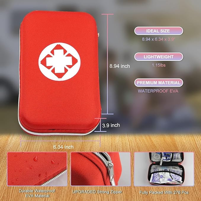 276PCS First Aid Kit Home Car Camping Hiking Emergency Supplies Small Compact Lovely Bag for School Outdoor, Basic Outdoor Es