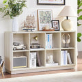 Joaxswe 8 Cube Storage Bookcase, 52" Long Horizontal Book Shelf w/Curved Edge, Wood Low 2-Tier Cubby Console Bookshelf with B