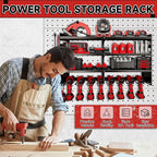 33" W Power Tool Organizer with Charging Station, 4 Layers Heavy Duty Metal Tool Storage Rack Wall Mount 8 Cordless Drill Hol