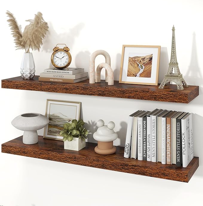 Floating Shelves for Wall, 9.3" Deep Wall Mounted Wood Shelves for Bathroom, Bedroom, Living Room, Kitchen, Hanging Shelf for