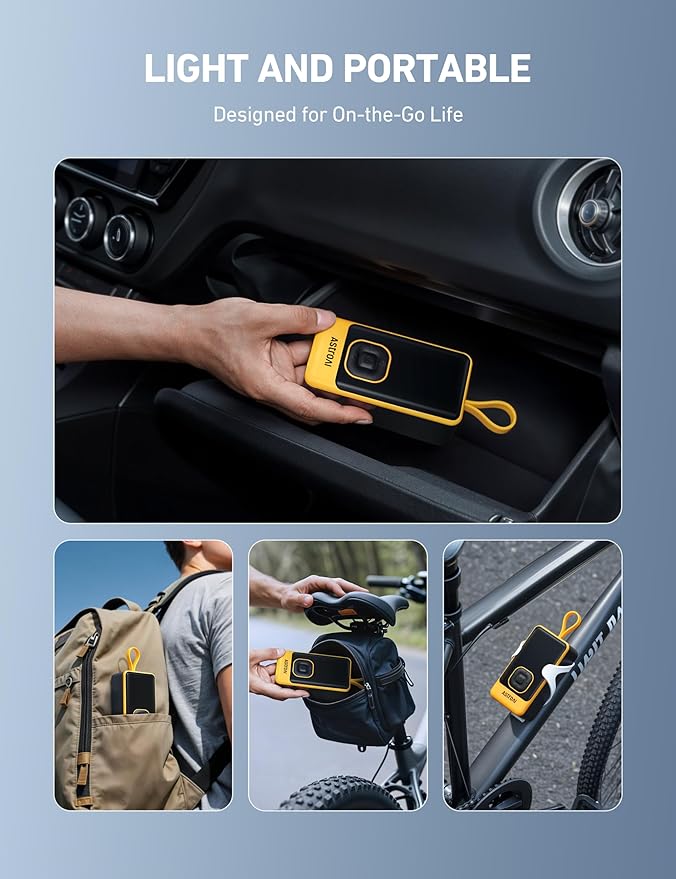 AstroAI L7 Air Tire Inflator Portable Air Compressor, 150PSI Electric Cordless Car Pump with Fast 1-min Inflation, Auto Shutoff, LED Light – Rechargeable for Car, SUV, Motorcycle, Bike Tires, Yellow
