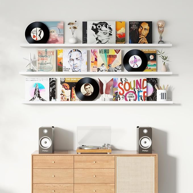 Axeman 72 Inch Floating Shelves | White Picture Ledge Shelf Set of 3 | Rustic Wood Wall Shelves with Lip | 72" White Picture 
