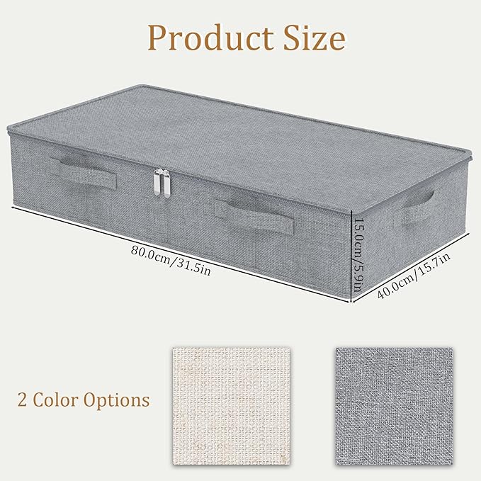 Underbed Storage Box, Foldable Under Bed Bins Container, Organizer Baskets with Lid for Organizing Clothes, Sheets, Pillows, 