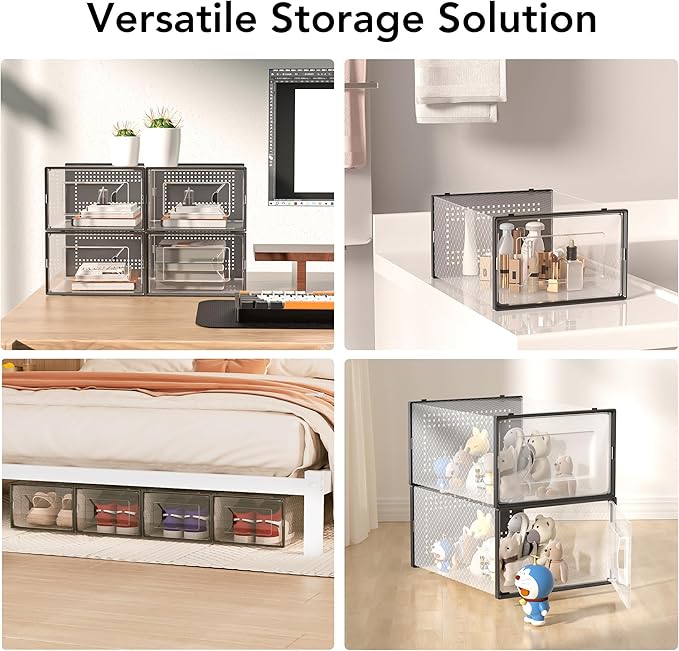 Foluck X-Large Shoe Storage Box, 15 Pack Clear Plastic Stackable Shoe Organizer for Closet, Interlocking Design Shoe Containe