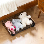 MyGift 24" Under Bed Storage Drawer Cart – Rolling Underbed Organizer Bin with Metal Wire Basket, Rustic Burnt Wood Sides, Ma