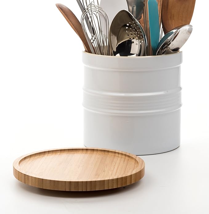 RSVP International Tool Crock Turntable Lazy Susan, Bamboo, 8.25" | Handy in Cabinets or on Counters | Rotating Base with Stu