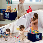 Navy Blue Christian Butterfly Foldable Storage Bins Box with Handles, With God All Things Are Possible Bible Verse Collapsibl