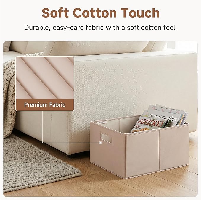 StorageWorks Fabric Storage Bins for Shelves, Closet Organizers and Storage Baskets, Collapsible Storage Bins with Cutout Han