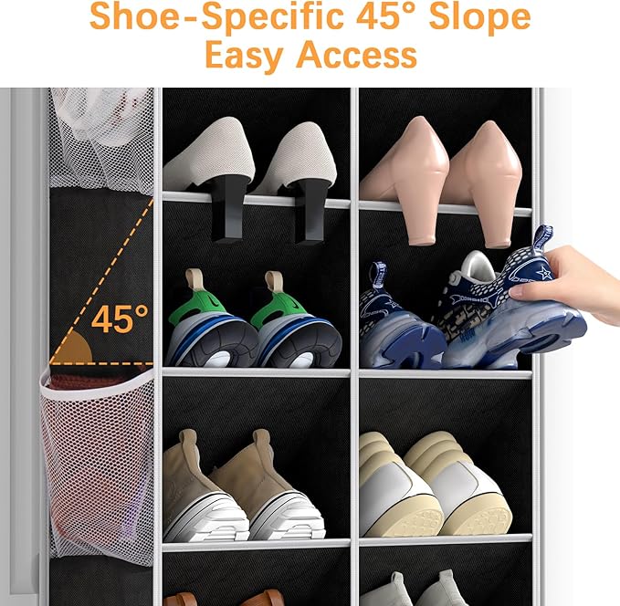 Yecaye 8 Tier Over the Door Shoe Organizer of Deep 16 Compartments, 50lbs Load Shoe Rack for Door in Oxford Holds 16-24 Pairs