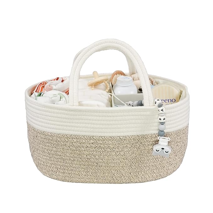 Large Baby Diaper Caddy Organizer for Girl Boy Rope Nursery Storage Bin Basket Portable Holder Tote Bag for Changing Table Ca