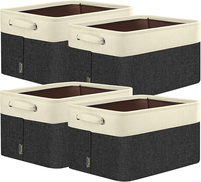 BALEINE 4 Pack Fabric Closet Storage Bins for Shelves, Linen Closet Organizers and Storage, Decorative Baskets for Organizing