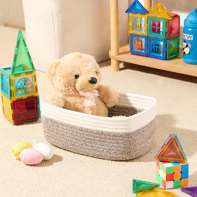 MiniArk Small Storage Baskets for Organizing | Closet Organizer Bins | Shelf Toy Basket | Woven Rope Baskets | Cube Decorativ