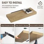 30 Inch Floating Shelves, 12" Deep Floating Shelf Wall Mounted, 30" Wall Shelves, Rustic Deep Bookshelf, Extra Deeper & Thick