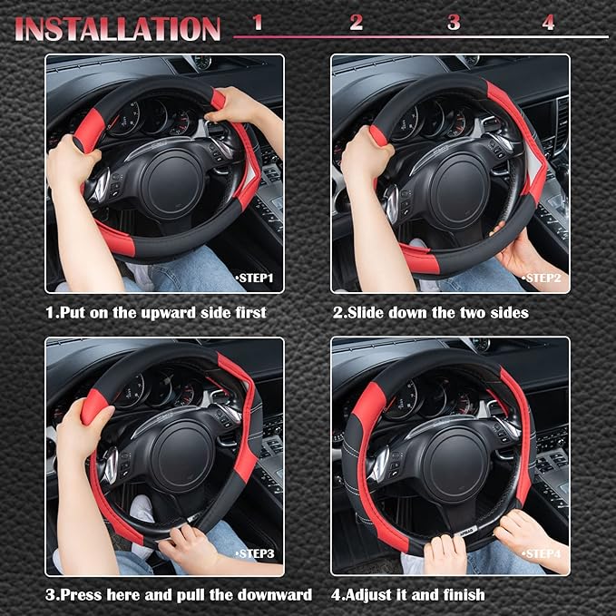 CAR PASS Line Rider Microfiber Leather Sporty Steering Wheel Cover Universal Fits for 95% Truck,SUV,Cars,14.5-15inch Anti-Sli