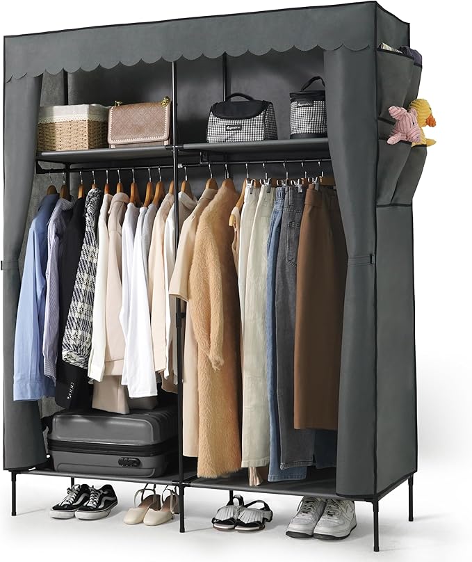 CAPHAUS 55-Inch Clothing Rack with Cover, Portable Closet Wardrobe, Covered Garment Rack for Hanging Clothes, 190LB Capacity 