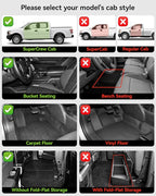 3W Floor Mats for Ford F-150 2015-2025 2026 & F150 Lightning 2022-2025 SuperCrew (w/o Fold Flat Storage), TPE All Weather Custom Fit, Front & Rear 3PCS | Heavy Duty, Easy Clean - Black