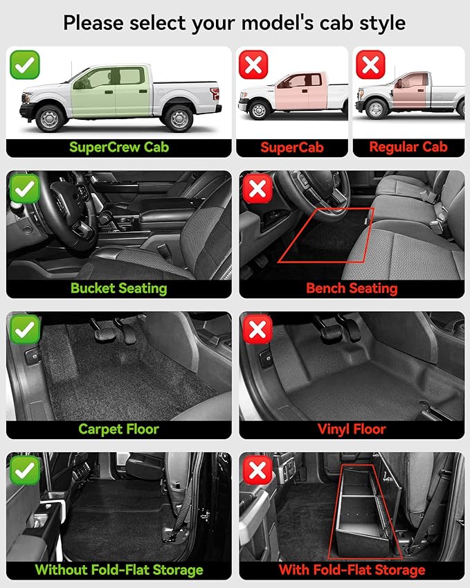 3W Floor Mats for Ford F-150 2015-2025 2026 & F150 Lightning 2022-2025 SuperCrew (w/o Fold Flat Storage), TPE All Weather Custom Fit, Front & Rear 3PCS | Heavy Duty, Easy Clean - Black