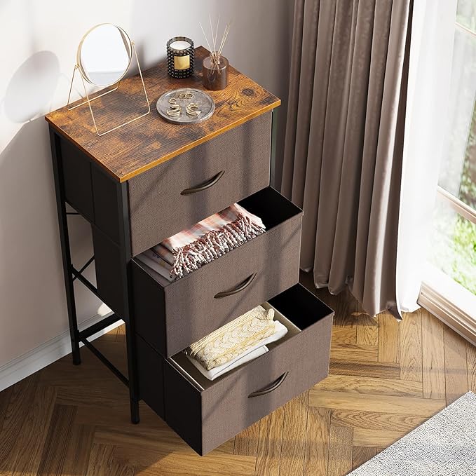 AODK Dresser for Bedroom Nightstand Small Dressers Chest of Drawers End Table for Living Room, Closet Dresser with 3 Storage 