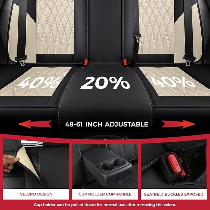 FREESOO Black Beige Car Seat Covers Full Set - Faux Nappa Leather Seat Covers for Cars, Luxury Breathable Waterproof Front Se