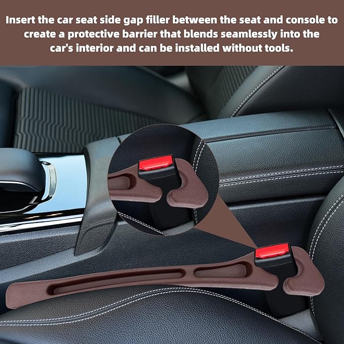 2pcs Car Seat Gap Filler, No Drop Guard Universal Gap Organizer Between Seat and Console Prevents Phone Keys Cards Falling (Brown)