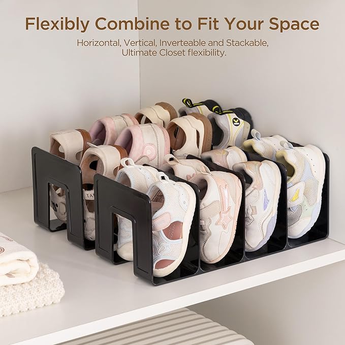 HBlife Black Acrylic Kids Shoe Rack for Closet Organizers and Storage, Small Shoe Rack 4 Sections Toddler Baby Shoe Storage O