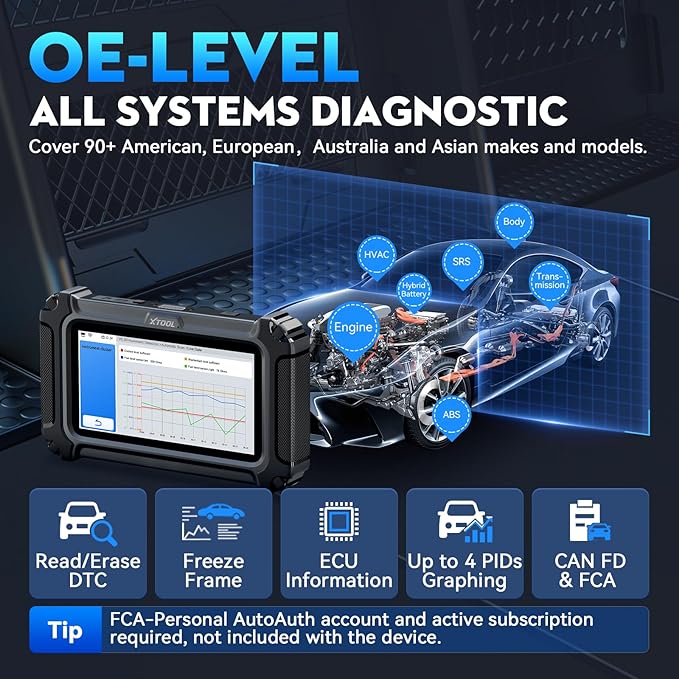 XTOOL D6S OBD2 Scanner Diagnostic Tool, 2026 Car Scanner with 30 Resets, All System Scan Tool with FCA & CAN FD, ABS Bleed,